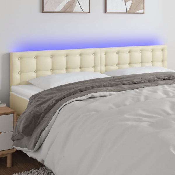 ARDEBO.de - LED Kopfteil Creme 200x5x78/88 cm Kunstleder