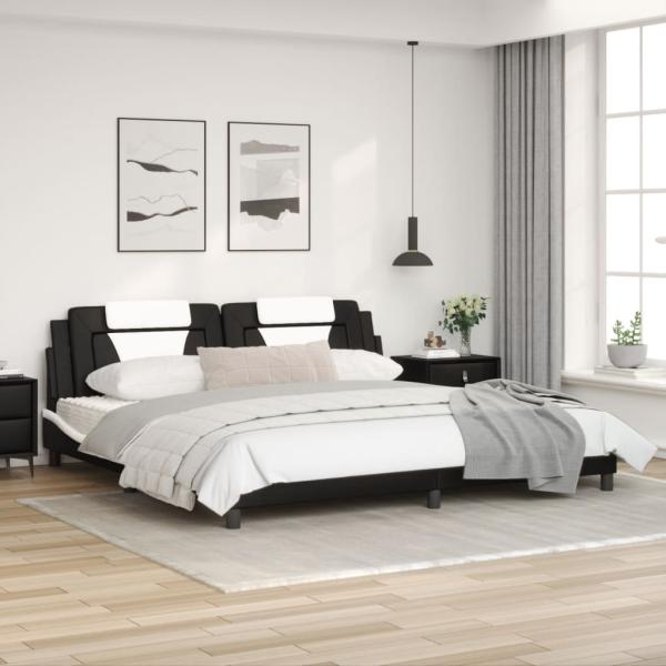 Bettgestell "Viana" mit LED ohne Matratze Schwarz und Weiß 200x200 cm Kunstleder