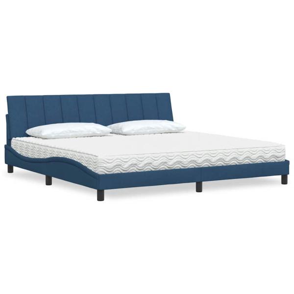 ARDEBO.de - Bett mit Matratze "Hanko" Blau 200x200 cm Stoff