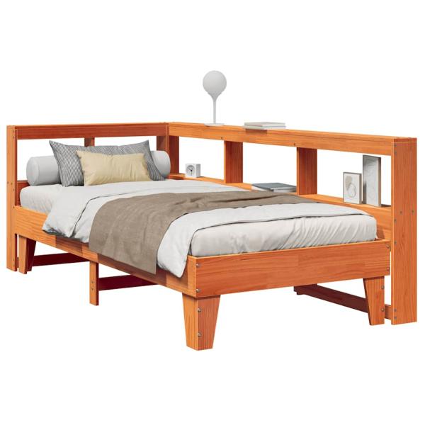 ARDEBO.de - Massivholzbett mit Regal ohne Matratze Wachsbraun 90x200 cm