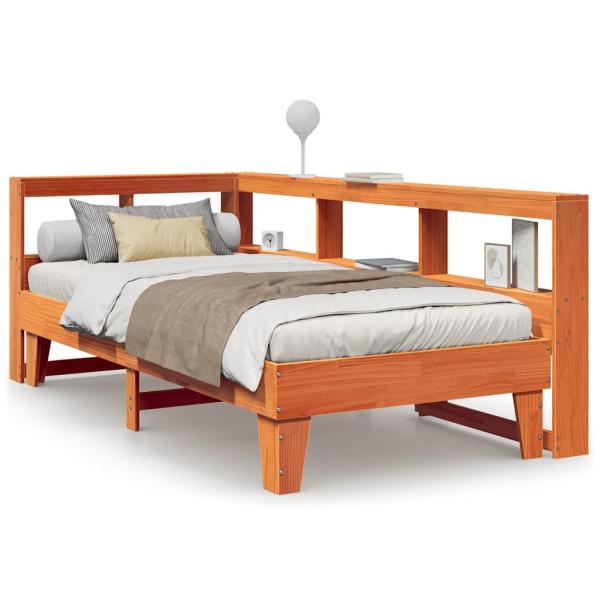 Massivholzbett mit Regal ohne Matratze Wachsbraun 90x200 cm