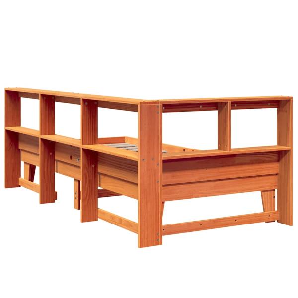 Massivholzbett mit Regal ohne Matratze Wachsbraun 90x200 cm