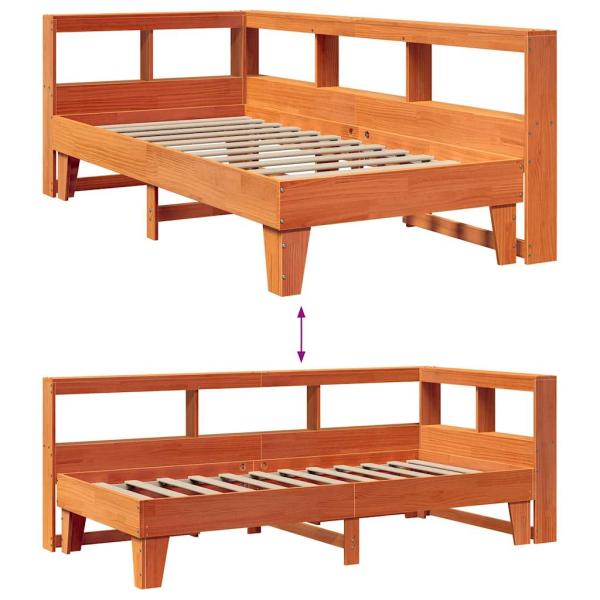 Massivholzbett mit Regal ohne Matratze Wachsbraun 90x200 cm
