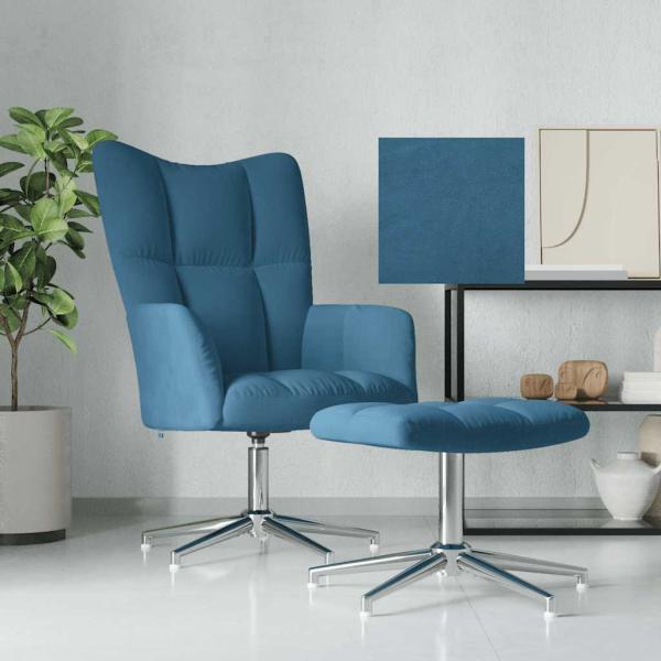 ARDEBO.de - Relaxsessel mit Hocker Blau Samt