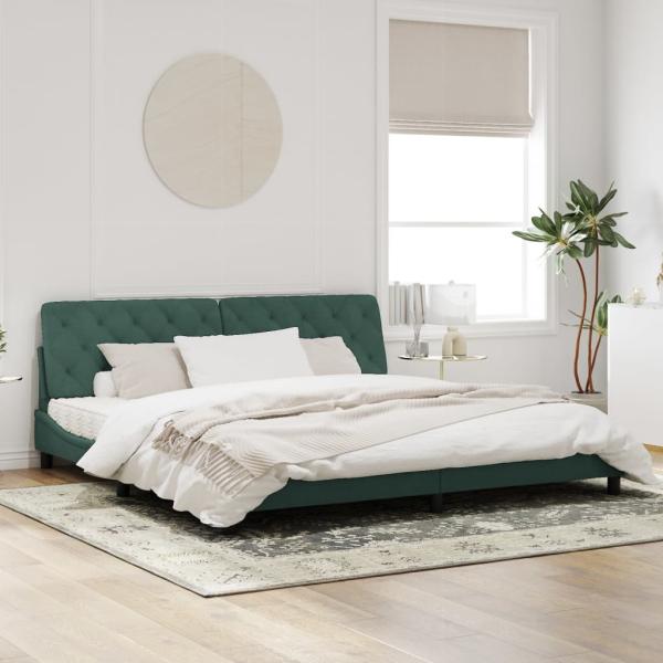 Bettgestell mit LED ohne Matratze Dunkelgrün 200x200 cm Samt
