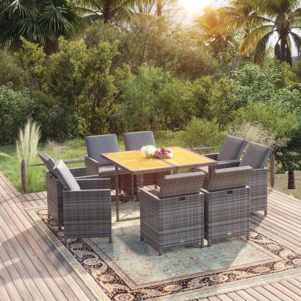 ARDEBO.de - 9-tlg. Garten-Essgruppe mit Kissen Poly Rattan Grau