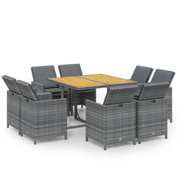 9-tlg. Garten-Essgruppe mit Kissen Poly Rattan Grau
