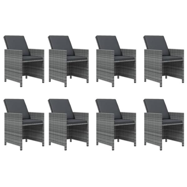 9-tlg. Garten-Essgruppe mit Kissen Poly Rattan Grau