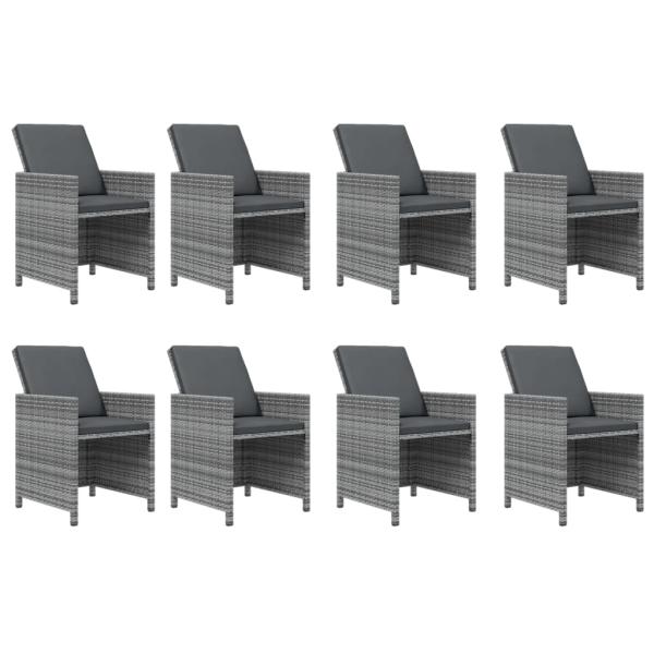 9-tlg. Garten-Essgruppe mit Auflagen Poly Rattan Grau