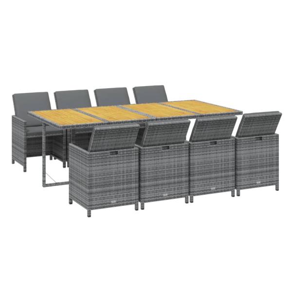 9-tlg. Garten-Essgruppe mit Auflagen Poly Rattan Grau