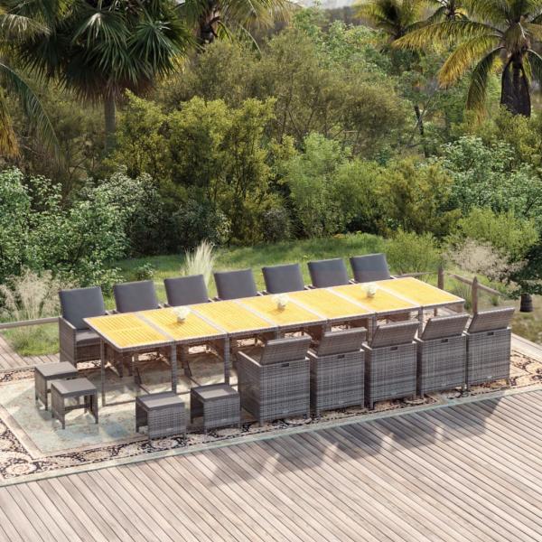 ARDEBO.de - 19-tlg. Garten-Essgruppe mit Kissen Grau Poly Rattan