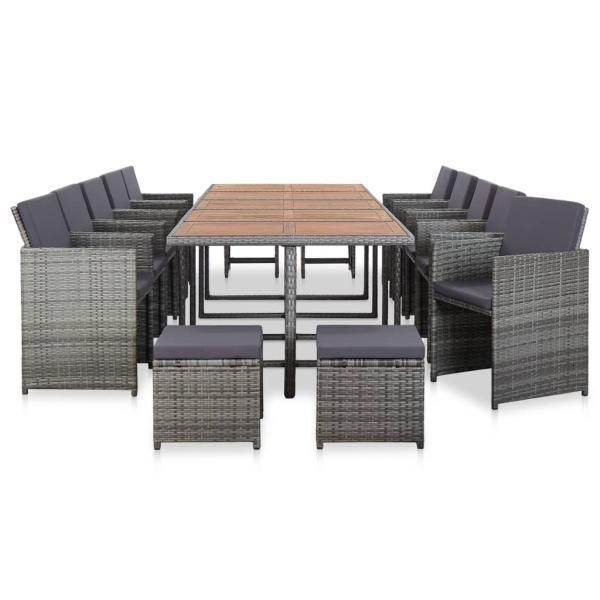 15-tlg. Garten-Essgruppe mit Auflagen Poly Rattan Anthrazit