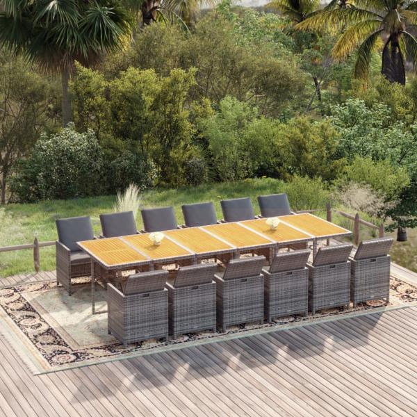ARDEBO.de - 13-tlg. Garten-Essgruppe mit Kissen Poly Rattan Grau