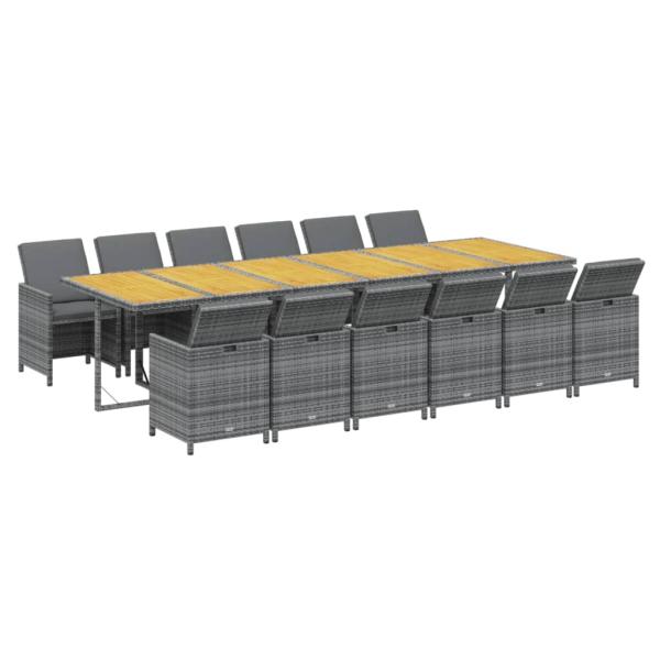 13-tlg. Garten-Essgruppe mit Kissen Poly Rattan Grau