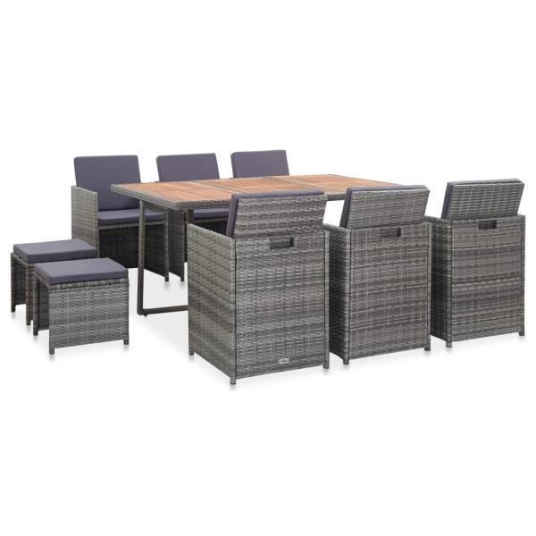 ARDEBO.de - 11-tlg. Garten-Essgruppe Poly Rattan Akazienholz Anthrazit