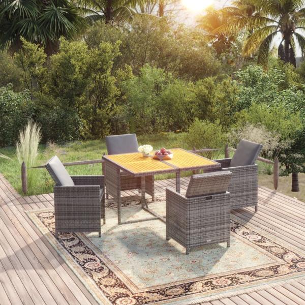 ARDEBO.de - 5-tlg. Garten-Essgruppe mit Kissen Poly Rattan Grau