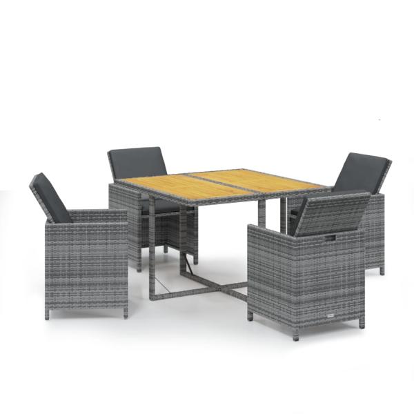 5-tlg. Garten-Essgruppe mit Kissen Poly Rattan Grau