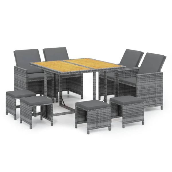 9-tlg. Garten-Essgruppe mit Kissen Poly Rattan Grau