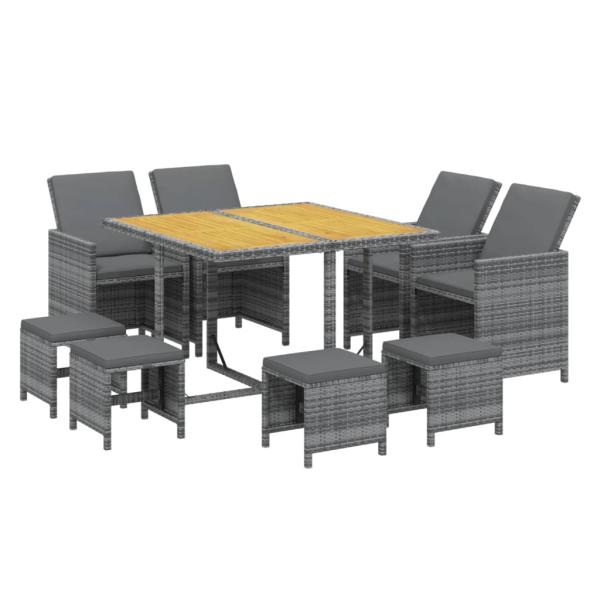 9-tlg. Garten-Essgruppe mit Kissen Poly Rattan Grau
