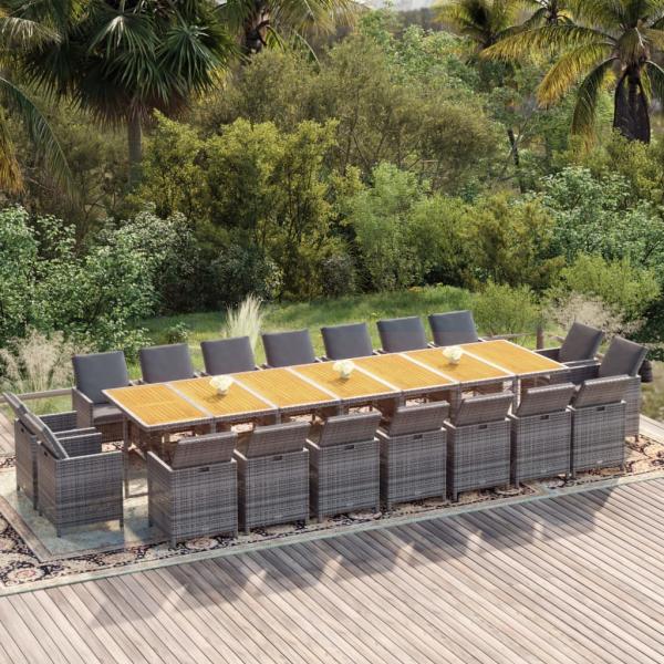 ARDEBO.de - 19-tlg. Garten-Essgruppe mit Kissen Grau Poly Rattan