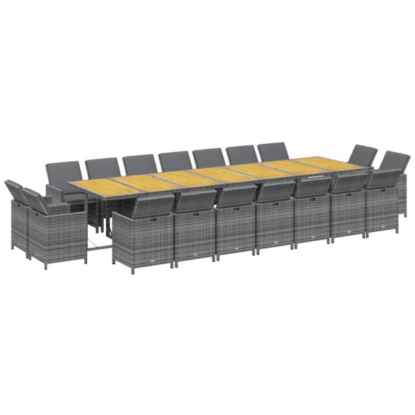 19-tlg. Garten-Essgruppe mit Kissen Grau Poly Rattan