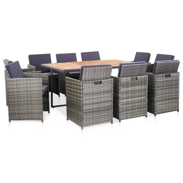 ARDEBO.de - 11-tlg. Garten-Essgruppe mit Auflagen Poly Rattan Grau
