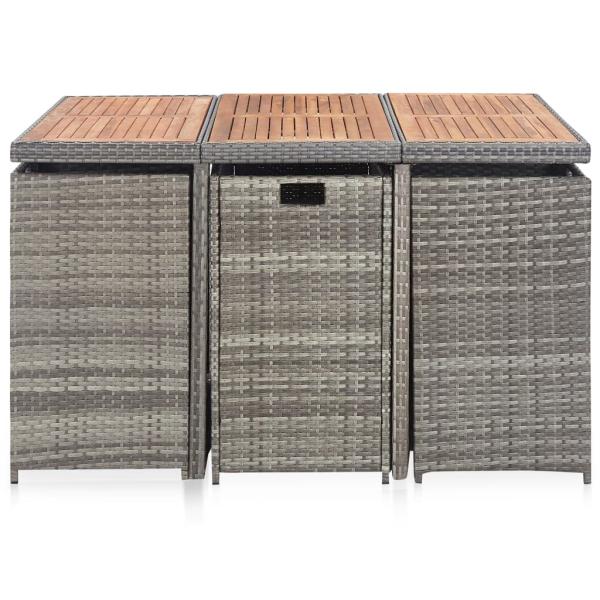 11-tlg. Garten-Essgruppe mit Auflagen Poly Rattan Grau