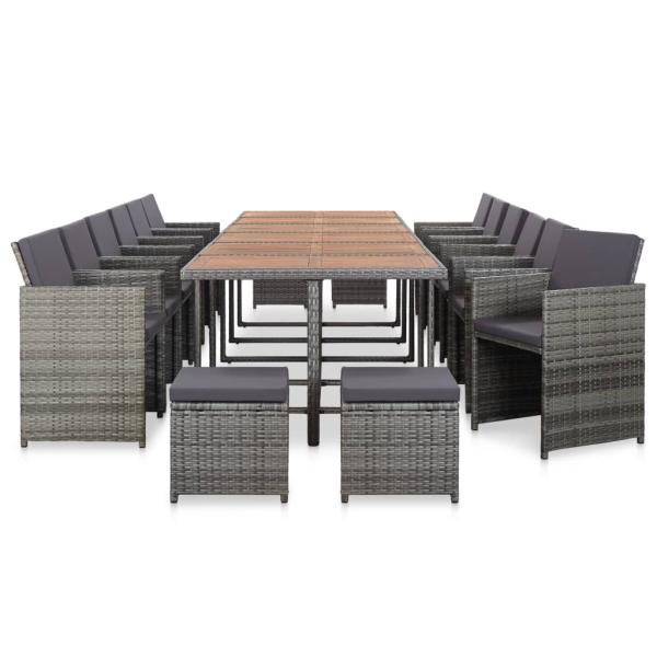 ARDEBO.de - 17-tlg. Garten-Essgruppe mit Auflagen Poly Rattan Grau