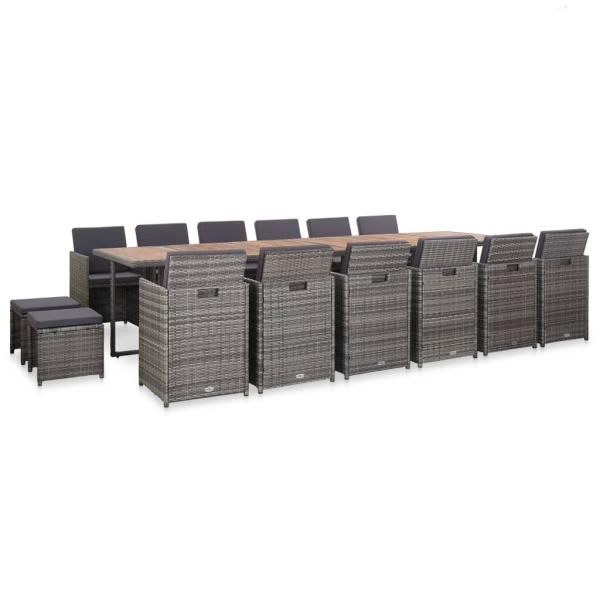 17-tlg. Garten-Essgruppe mit Auflagen Poly Rattan Grau