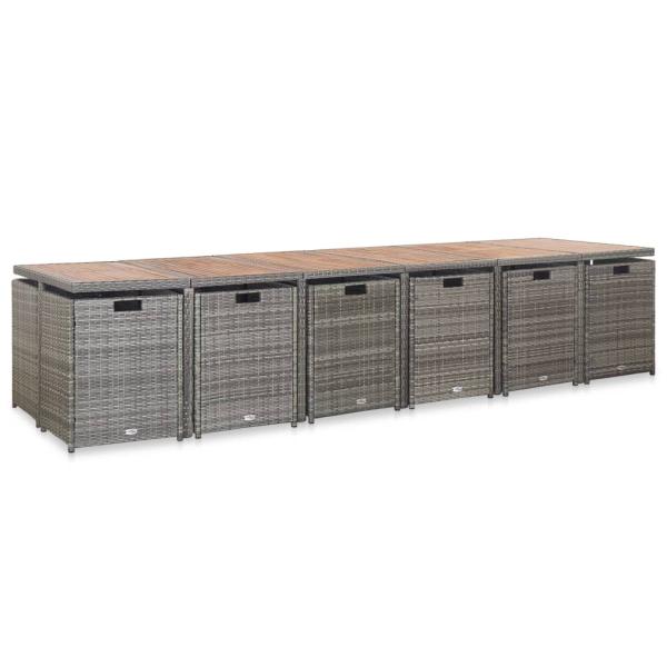 17-tlg. Garten-Essgruppe mit Auflagen Poly Rattan Grau