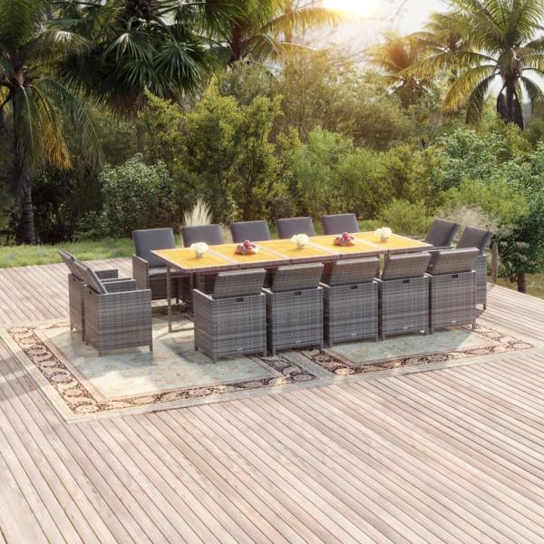 ARDEBO.de - 15-tlg. Garten-Essgruppe mit Auflagen Poly Rattan Grau