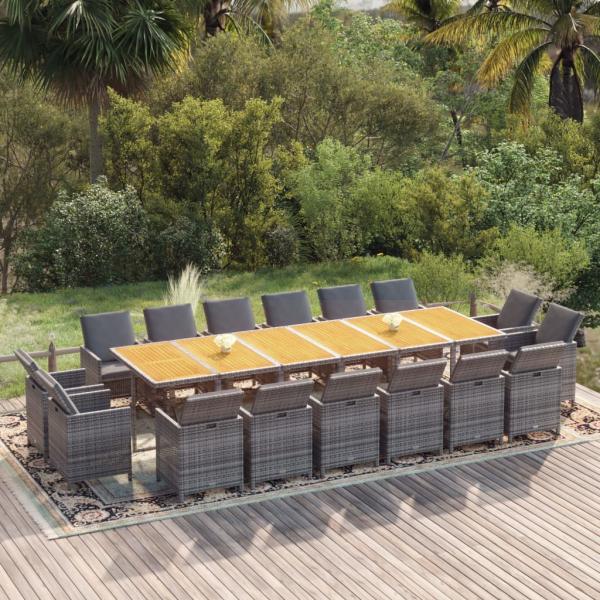 ARDEBO.de - 17-tlg. Garten-Essgruppe mit Kissen Poly Rattan Grau