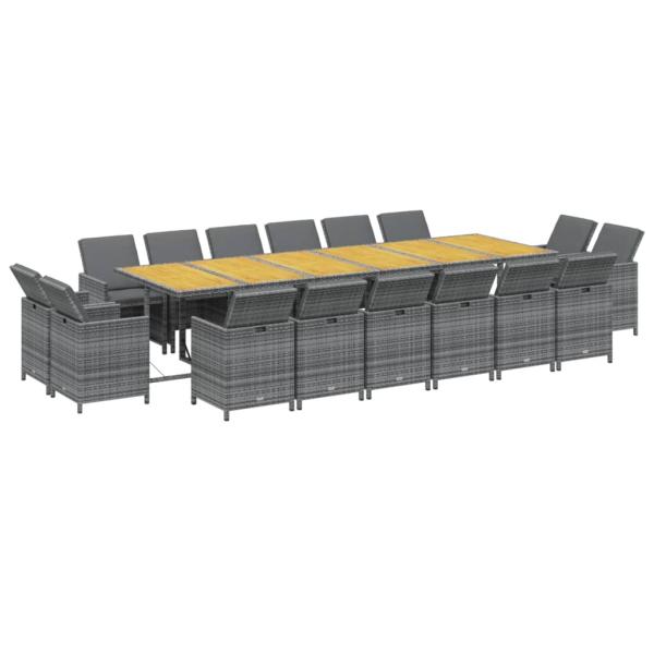 17-tlg. Garten-Essgruppe mit Kissen Poly Rattan Grau