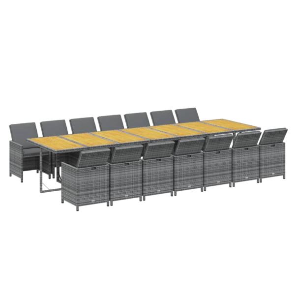 15-tlg. Garten-Essgruppe mit Kissen Grau Poly Rattan