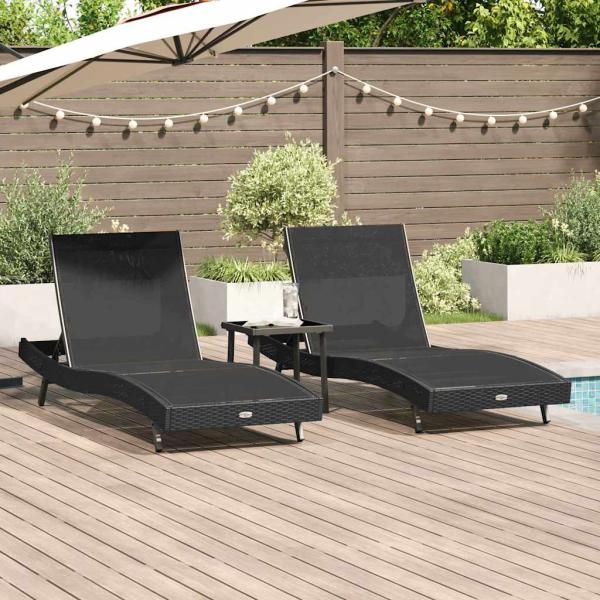 ARDEBO.de - Liegestühle 3 pcs Schwarz 40 x 40 x 40,5 cm Poly Rattan