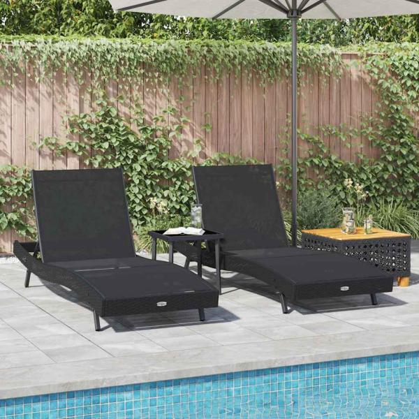 Liegestühle 3 pcs Schwarz 40 x 40 x 40,5 cm Poly Rattan