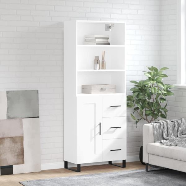 ARDEBO.de - Highboard Weiß 69,5x34x180 cm Holzwerkstoff