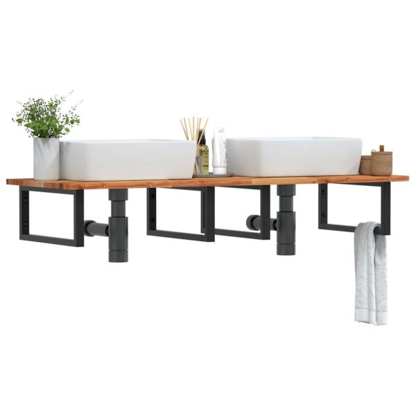 ARDEBO.de - Waschbeckenregal Wandmontage Stahl und Akazienholz