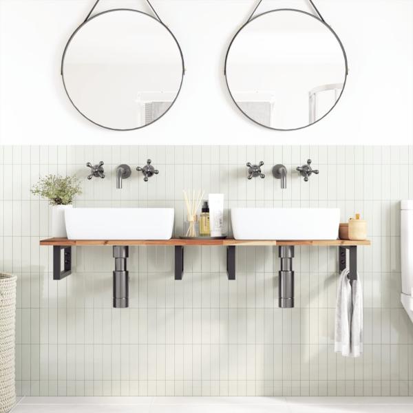 Waschbeckenregal Wandmontage Stahl und Akazienholz