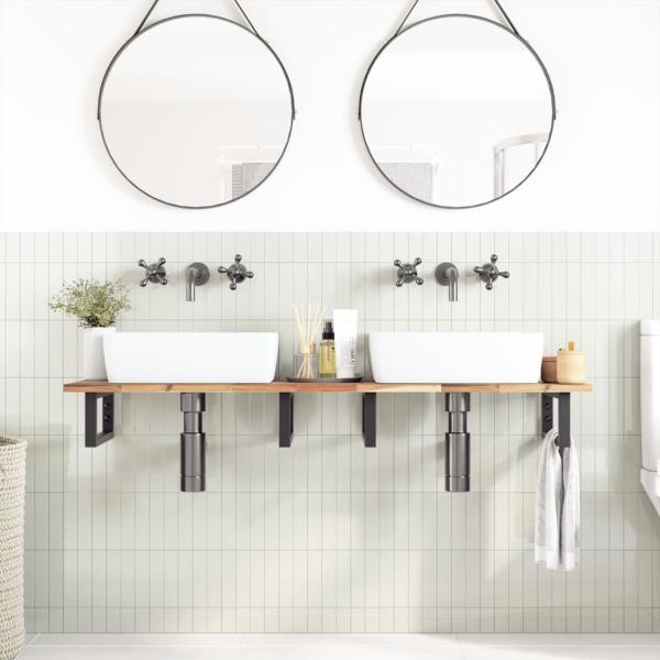 Waschbeckenregal Wandmontage Stahl und Akazienholz