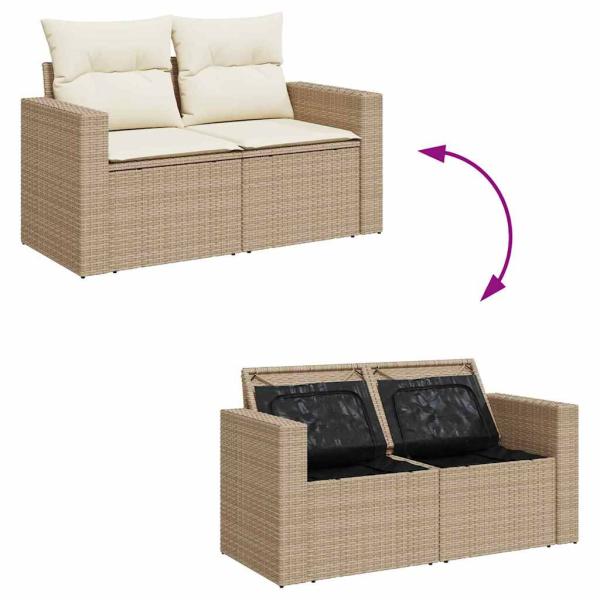 8-teiliges Garten Sofa Set mit Kissen Beige Poly Rattan Akazie
