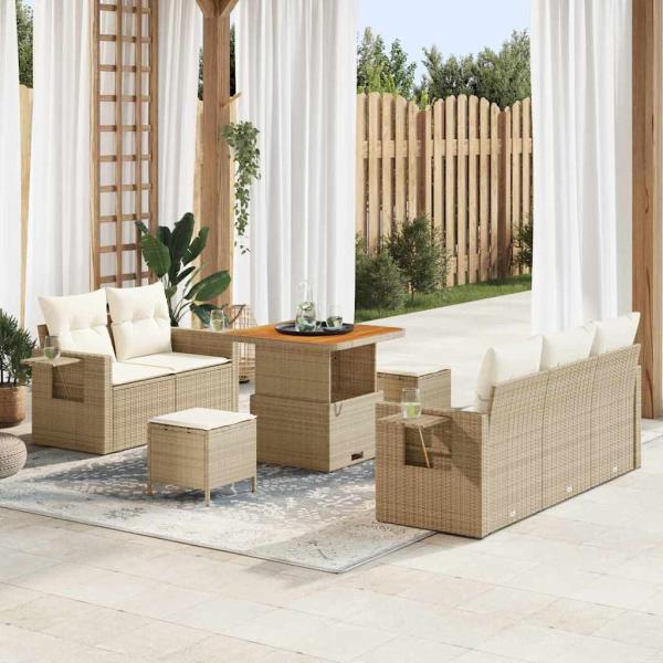 ARDEBO.de - 8-tlg. Garten-Sofagarnitur mit Kissen Beige Poly Rattan Akazie