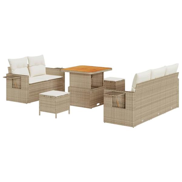 8-tlg. Garten-Sofagarnitur mit Kissen Beige Poly Rattan Akazie