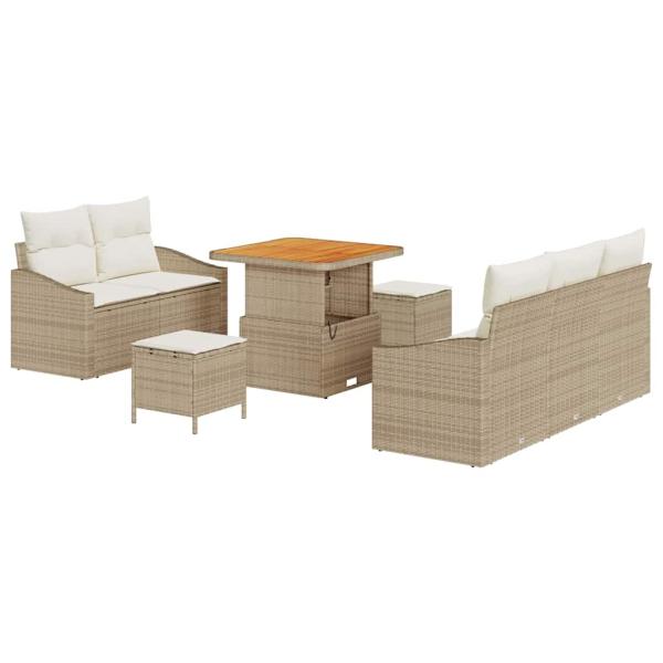 8-teiliges Garten Sofa Set mit Kissen Beige Poly-Rattan Akazie