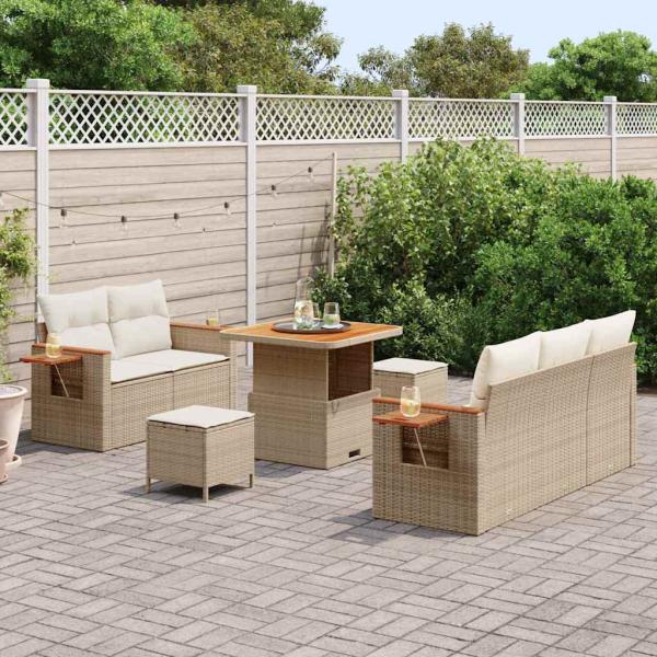 8-teiliges Garten-Sofa-Set mit Kissen in Beige aus Poly-Rattan