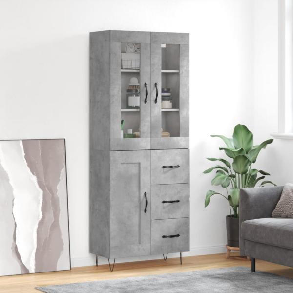 ARDEBO.de - Highboard Betongrau 69,5x34x180 cm Holzwerkstoff