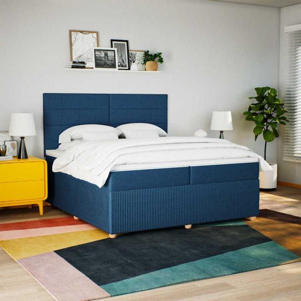 Boxspringbett mit Matratze Blau 200x200 cm Stoff