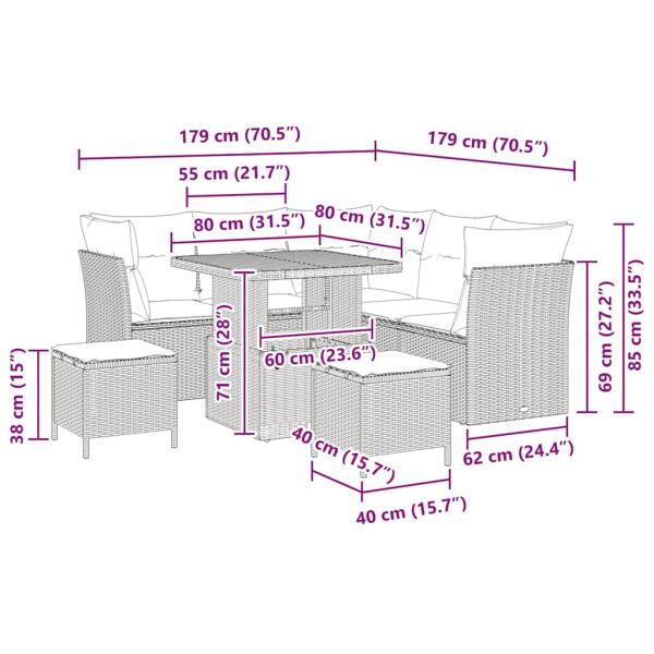8-teiliges Garten-Sofaset mit Kissen, beiges Poly-Rattan