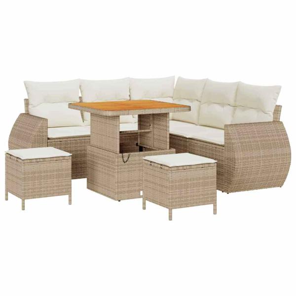 8-tlg. Garten-Sofagarnitur mit Kissen Beige Poly Rattan Akazie