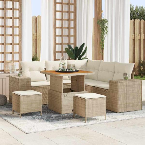 ARDEBO.de - 8-teiliges Garten Sofa Set mit Kissen in Beige aus Poly Rattan